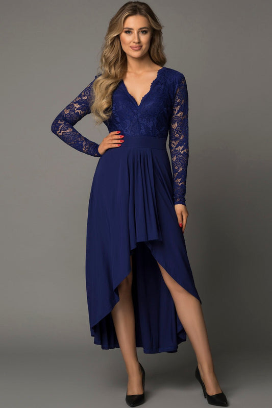 Lace High - Low V - Neck Dress - Dress - Blue - Bella Bourget