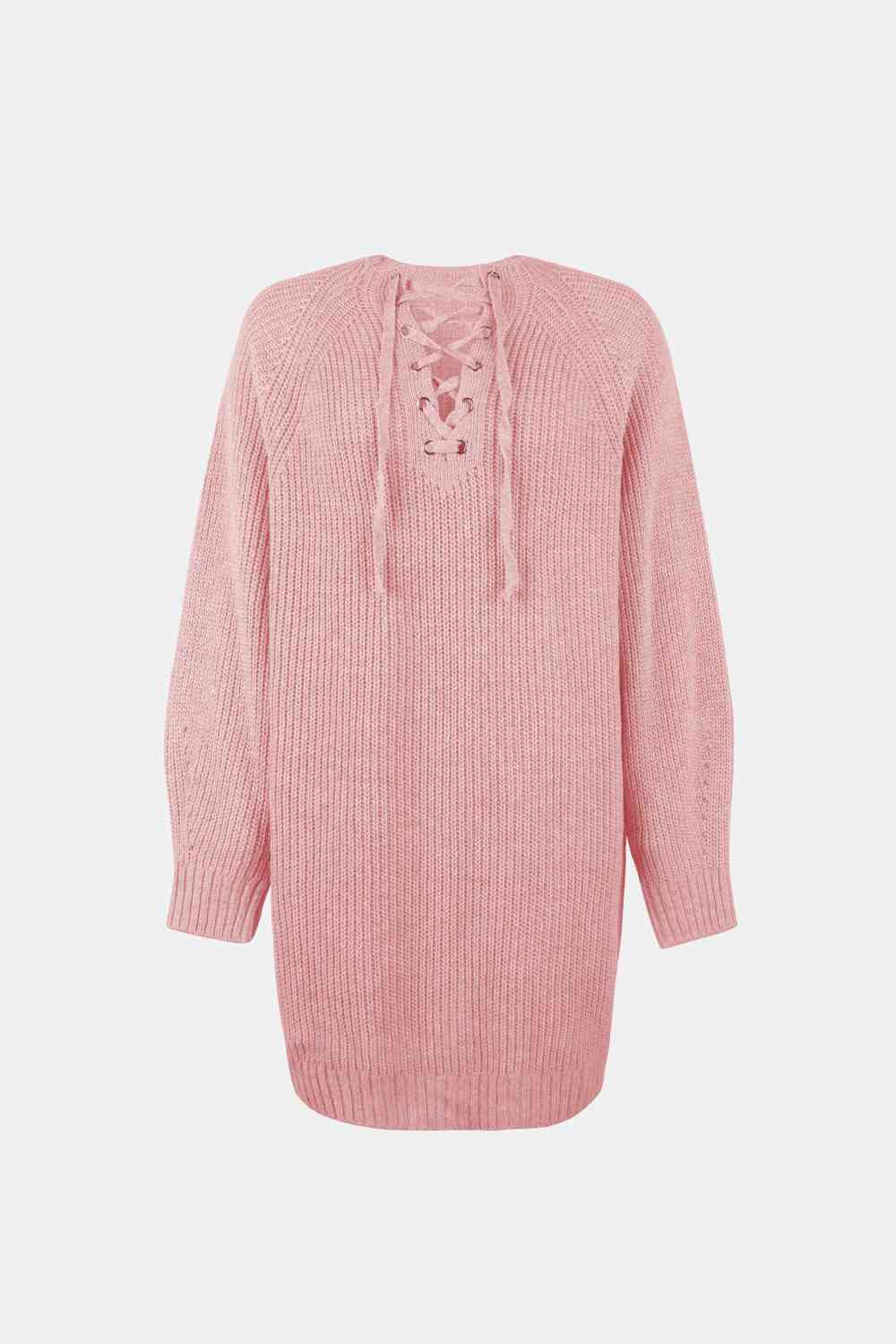 Lace - Up Mini Sweater Dress - Sweater Dress - Blush Pink - Bella Bourget