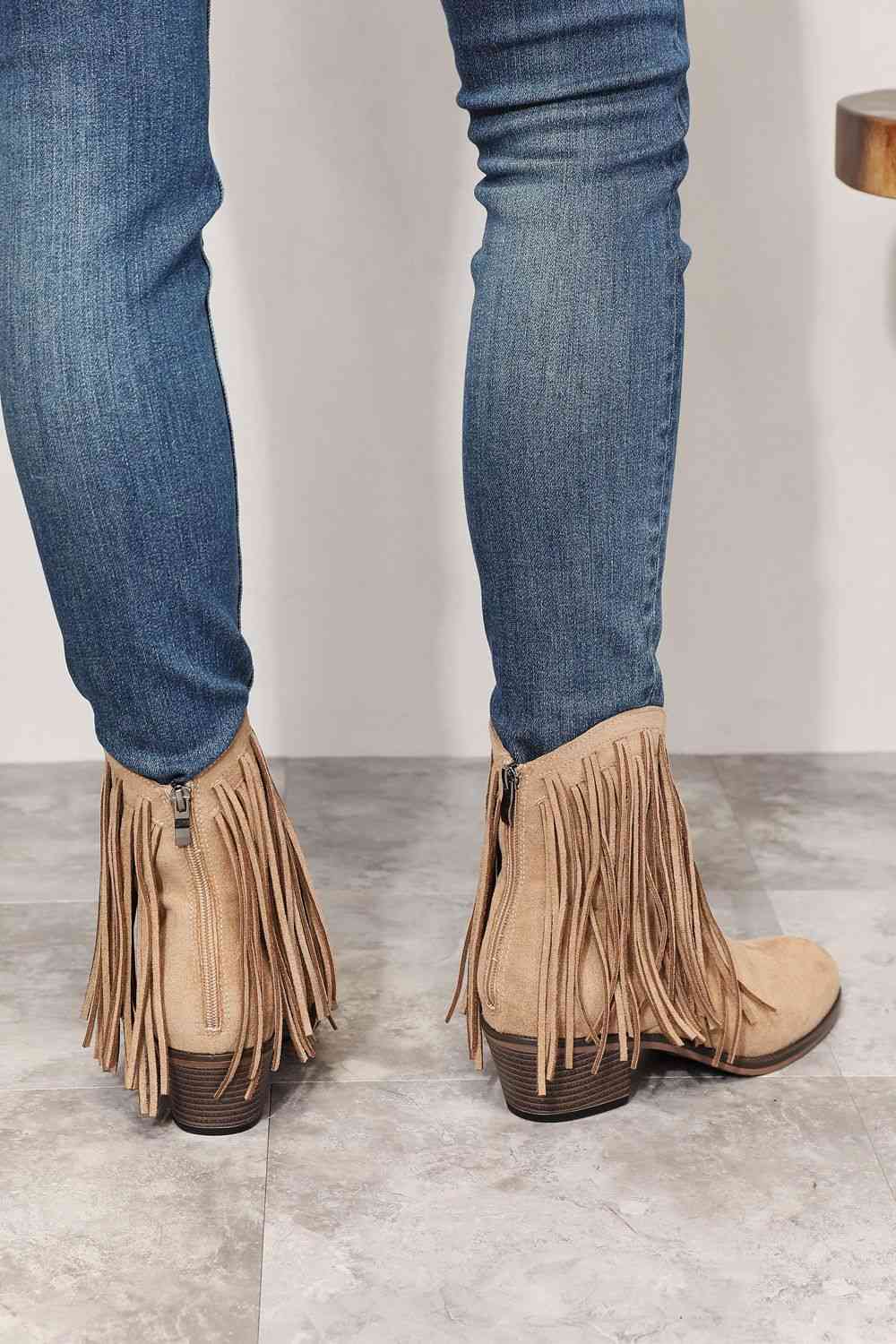 Legend Women's Fringe Cowboy Western Ankle Boots - shoes - Tan - Bella Bourget