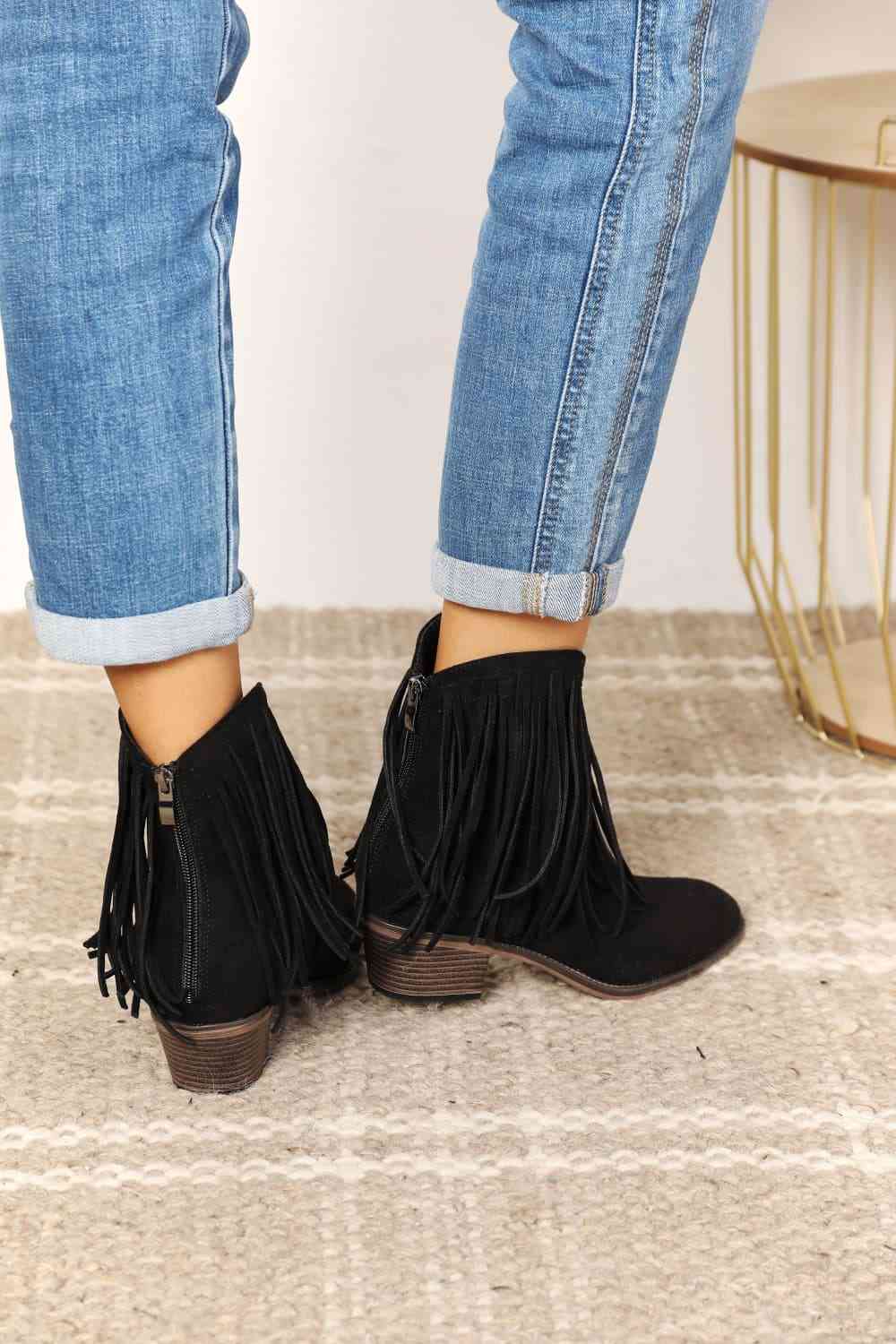 Legend Women's Fringe Cowboy Western Ankle Boots - shoes - Black - Bella Bourget