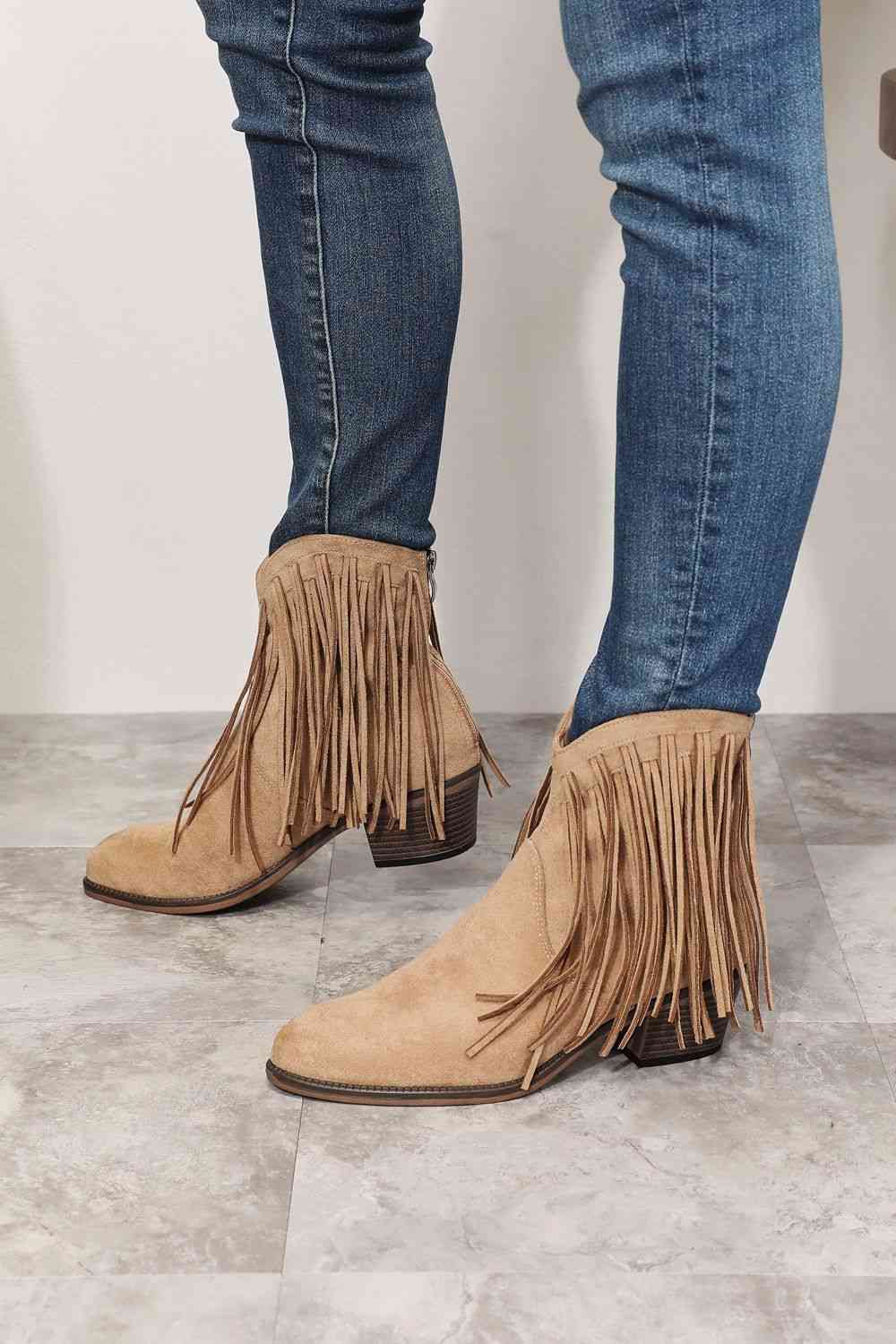 Legend Women's Fringe Cowboy Western Ankle Boots - shoes - Tan - Bella Bourget