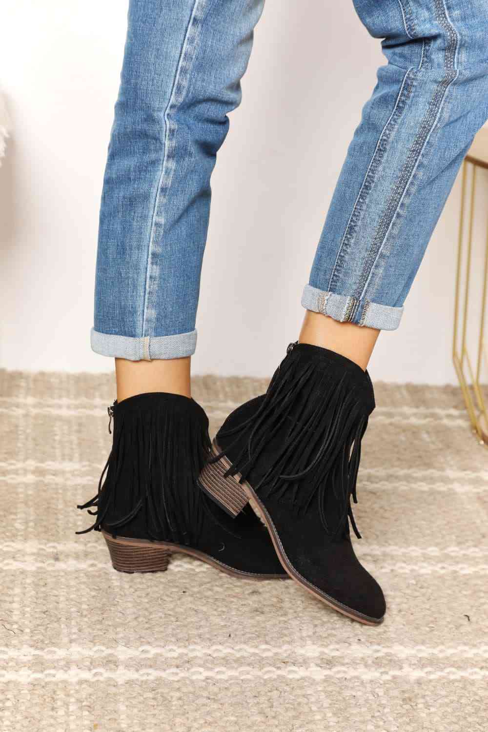 Legend Women's Fringe Cowboy Western Ankle Boots - shoes - Black - Bella Bourget