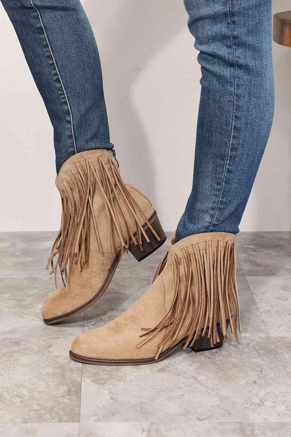 Legend Women's Fringe Cowboy Western Ankle Boots - shoes - Tan - Bella Bourget