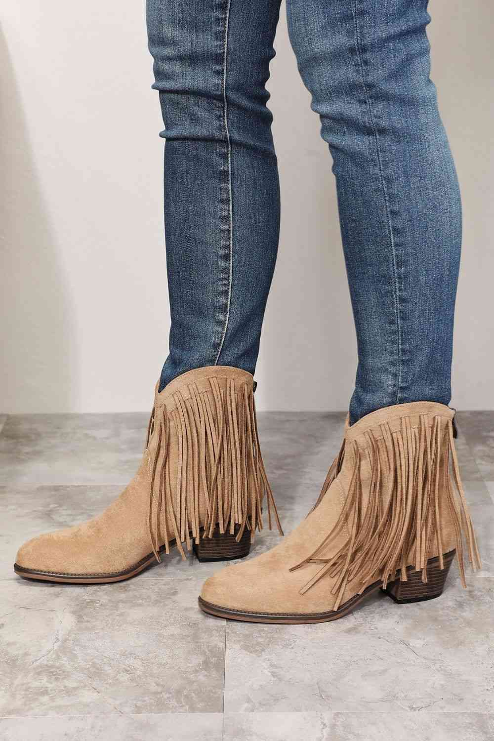 Legend Women's Fringe Cowboy Western Ankle Boots - shoes - Tan - Bella Bourget