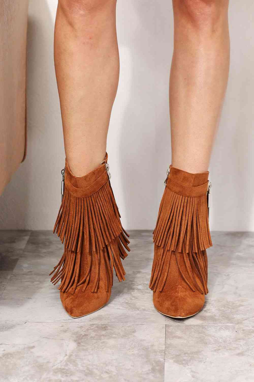 Legend Women's Tassel Wedge Heel Ankle Booties - shoes - Ochre - Bella Bourget