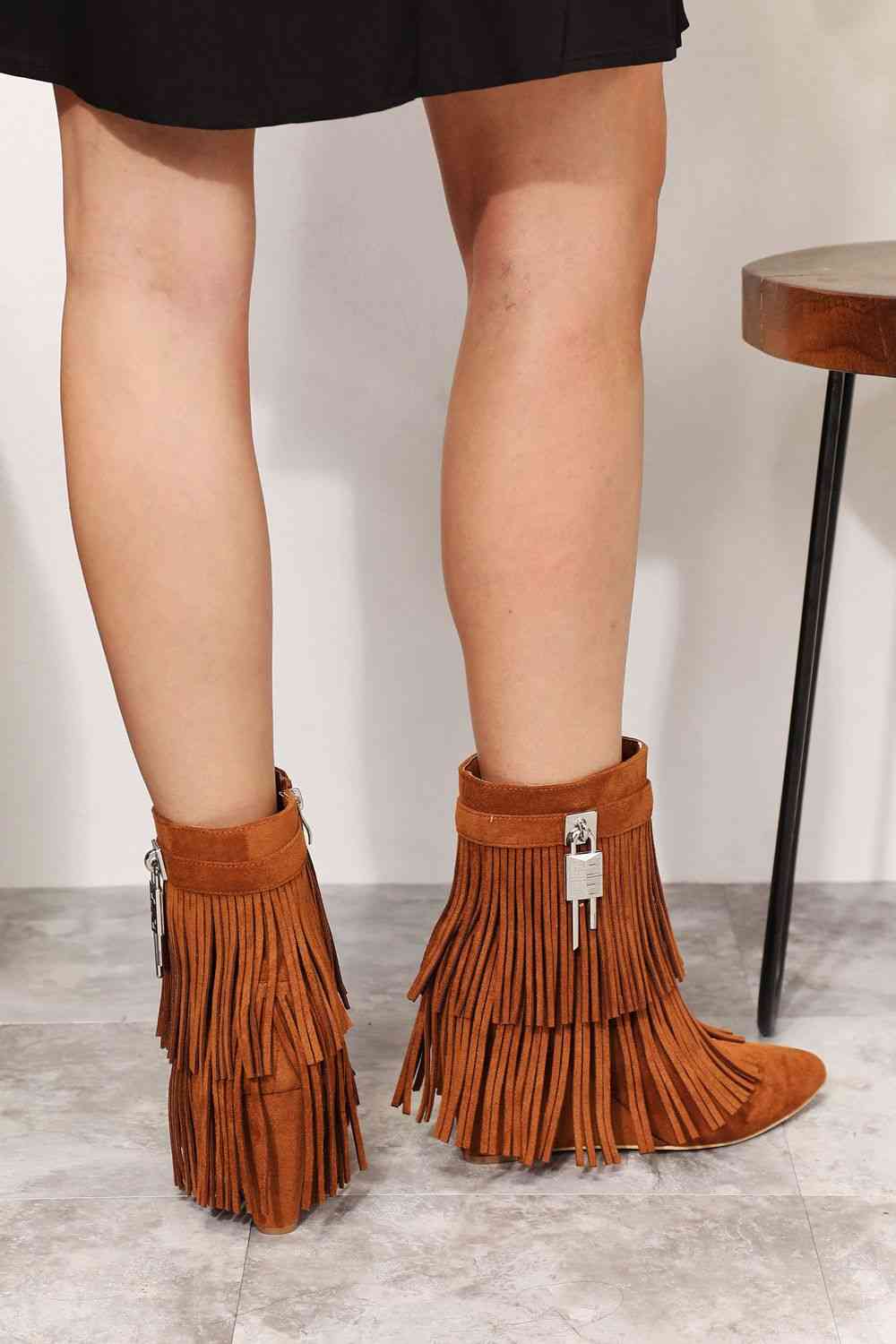 Legend Women's Tassel Wedge Heel Ankle Booties - shoes - Ochre - Bella Bourget