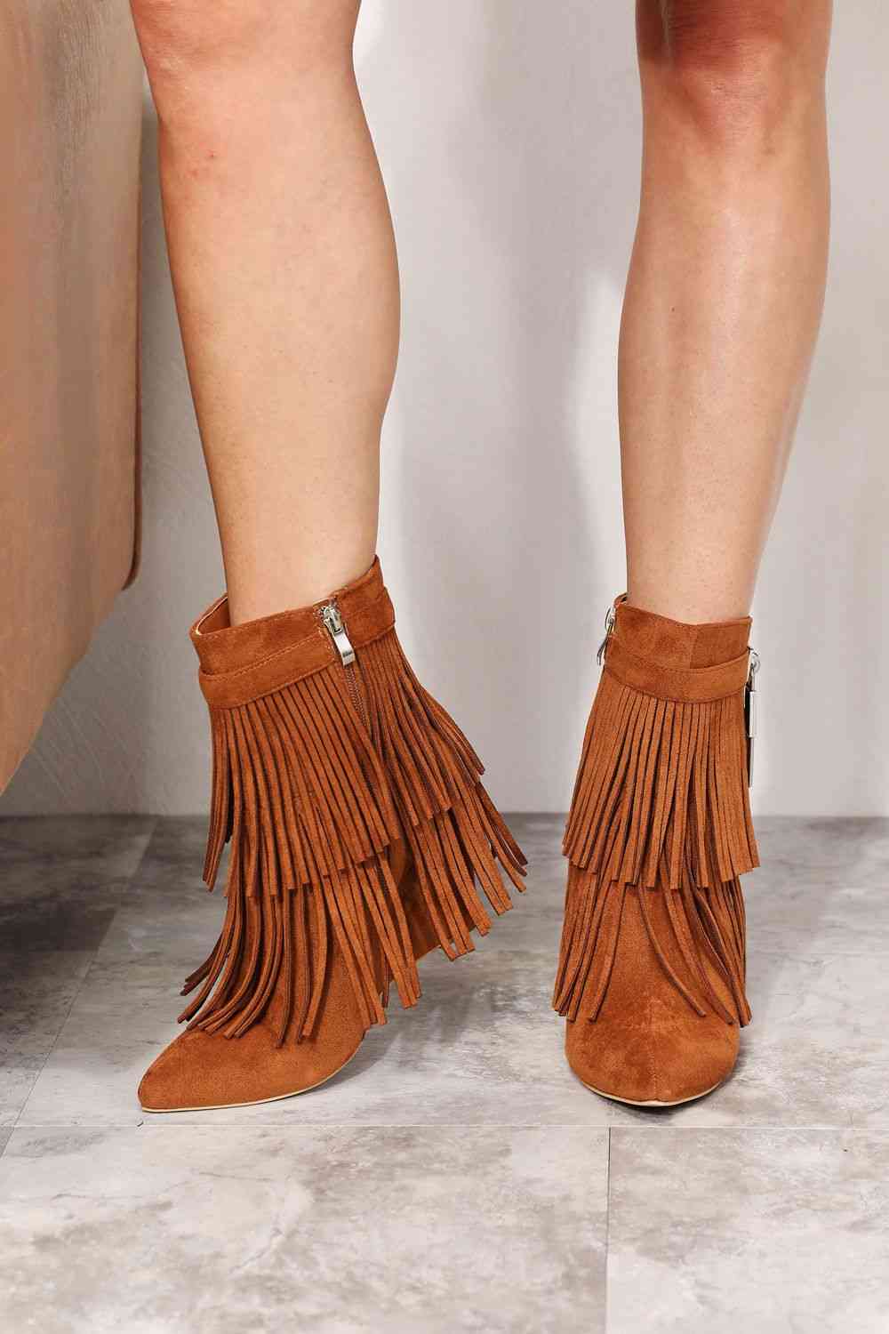 Legend Women's Tassel Wedge Heel Ankle Booties - shoes - Ochre - Bella Bourget