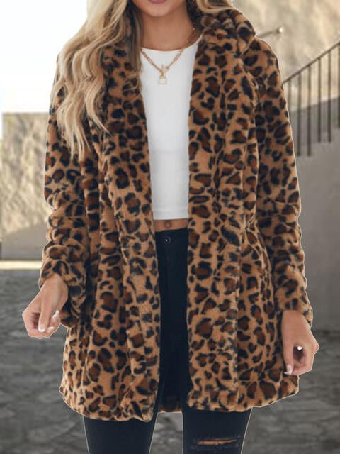 Leopard Print Coat with Pockets - Coat - Coffee Brown - Bella Bourget