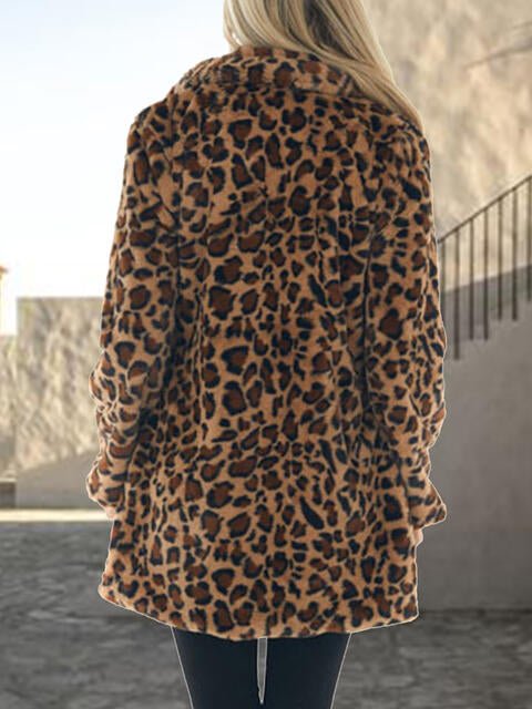 Leopard Print Coat with Pockets - Coat - Coffee Brown - Bella Bourget