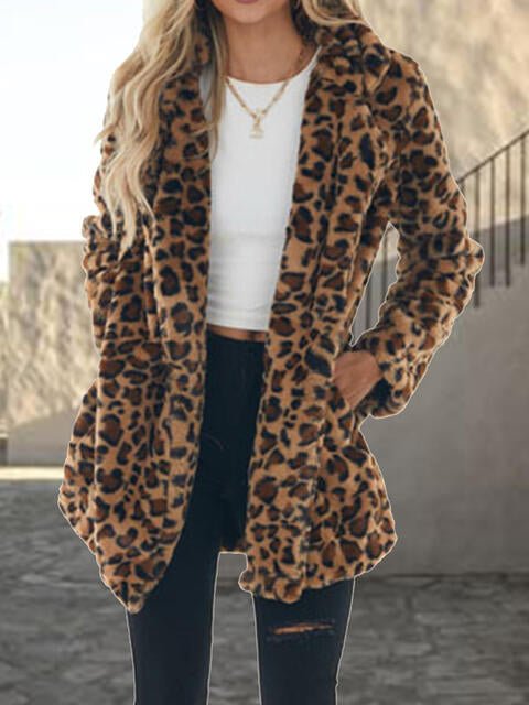 Leopard Print Coat with Pockets - Coat - Coffee Brown - Bella Bourget