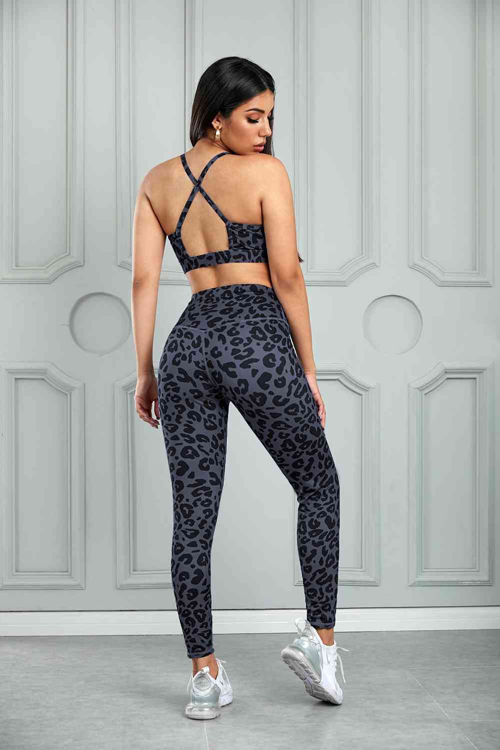 Leopard Cutout Sports Bra and Leggings Set - Active Set - Gray - Bella Bourget