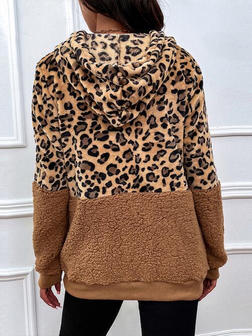 Leopard Drawstring Long Sleeve Hoodie - Hoodie - Caramel - Bella Bourget