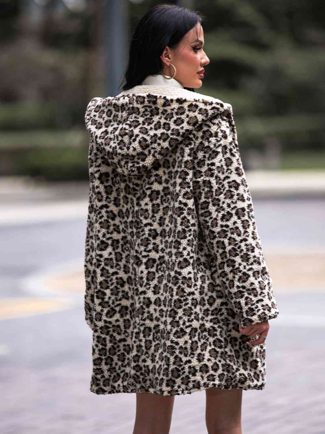 Leopard Print Hooded Coat with Pockets - Coat - Leopard - Bella Bourget