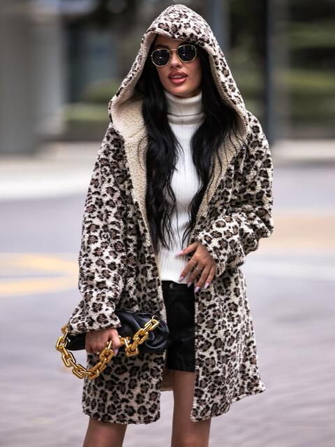 Leopard Print Hooded Teddy Coat - Coat - Leopard - Bella Bourget