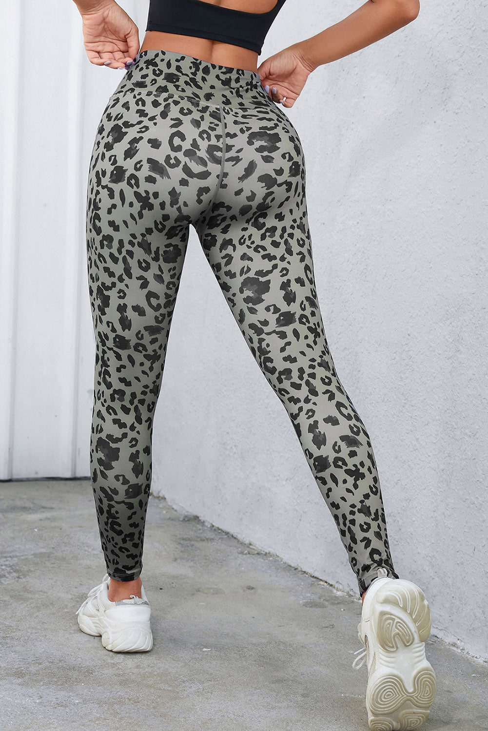 Leopard Print Wide Waistband Leggings - Leggings - Charcoal - Bella Bourget