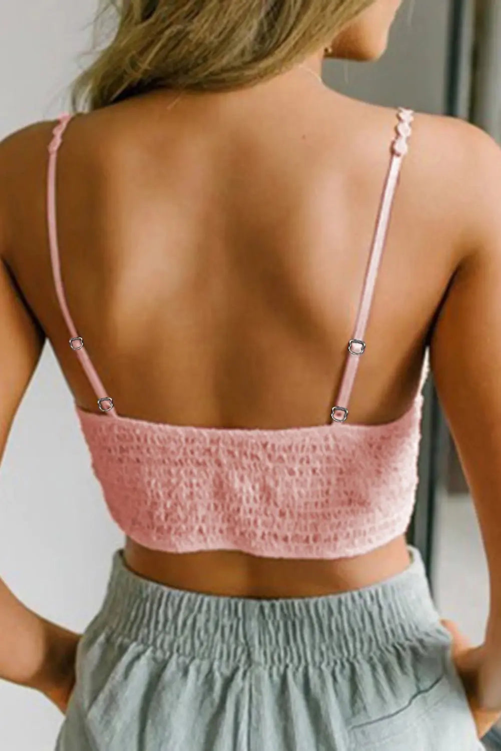 Lined V Neck Lace Bralette - Bralette - Pink - Bella Bourget