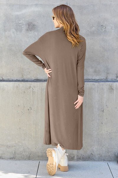 Long open front full size cardigan with pockets - Cardigan - Mocha - Bella Bourget