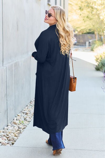 Long open front full size cardigan with pockets - Cardigan - Dark Navy - Bella Bourget