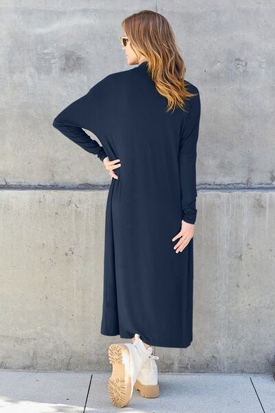 Long open front full size cardigan with pockets - Cardigan - Dark Navy - Bella Bourget