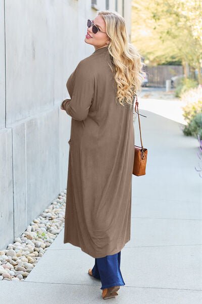 Long open front full size cardigan with pockets - Cardigan - Mocha - Bella Bourget