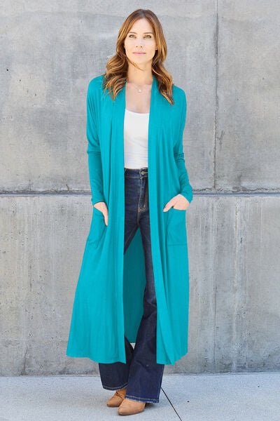 Long open front full size cardigan with pockets - Cardigan - Sky Blue - Bella Bourget