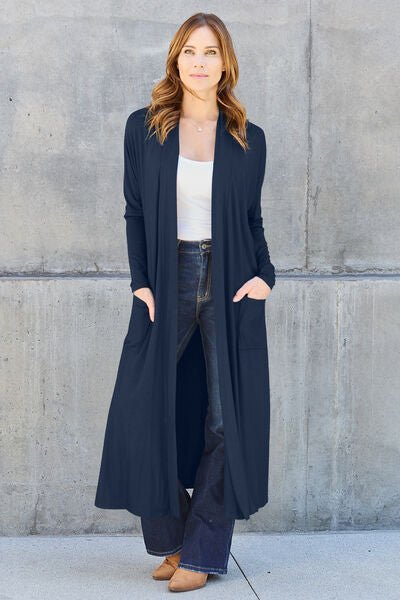 Long open front full size cardigan with pockets - Cardigan - Dark Navy - Bella Bourget