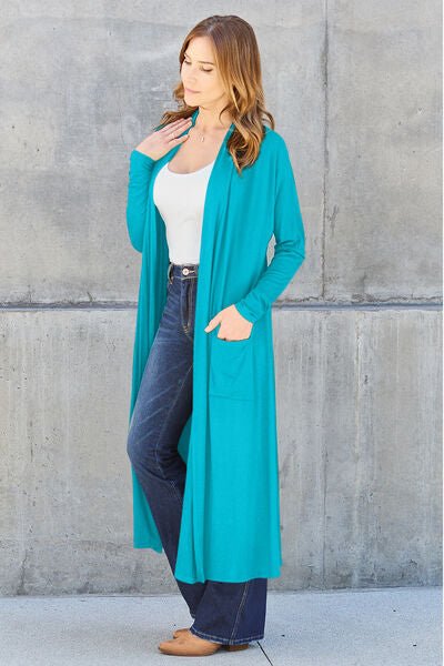 Long open front full size cardigan with pockets - Cardigan - Sky Blue - Bella Bourget