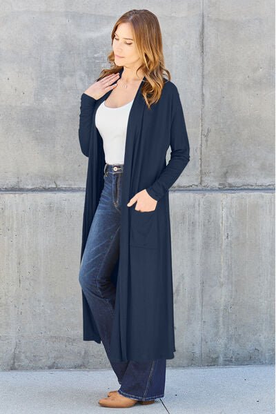 Long open front full size cardigan with pockets - Cardigan - Dark Navy - Bella Bourget