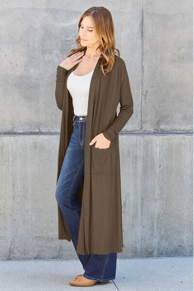 Long open front full size cardigan with pockets - Cardigan - Black - Bella Bourget