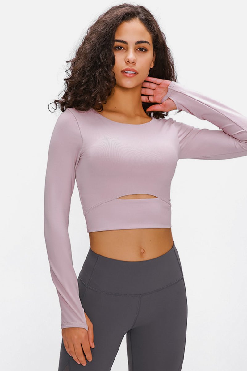 Long Sleeve Cropped Top With Sports Strap - Active Tops - Lilac - Bella Bourget