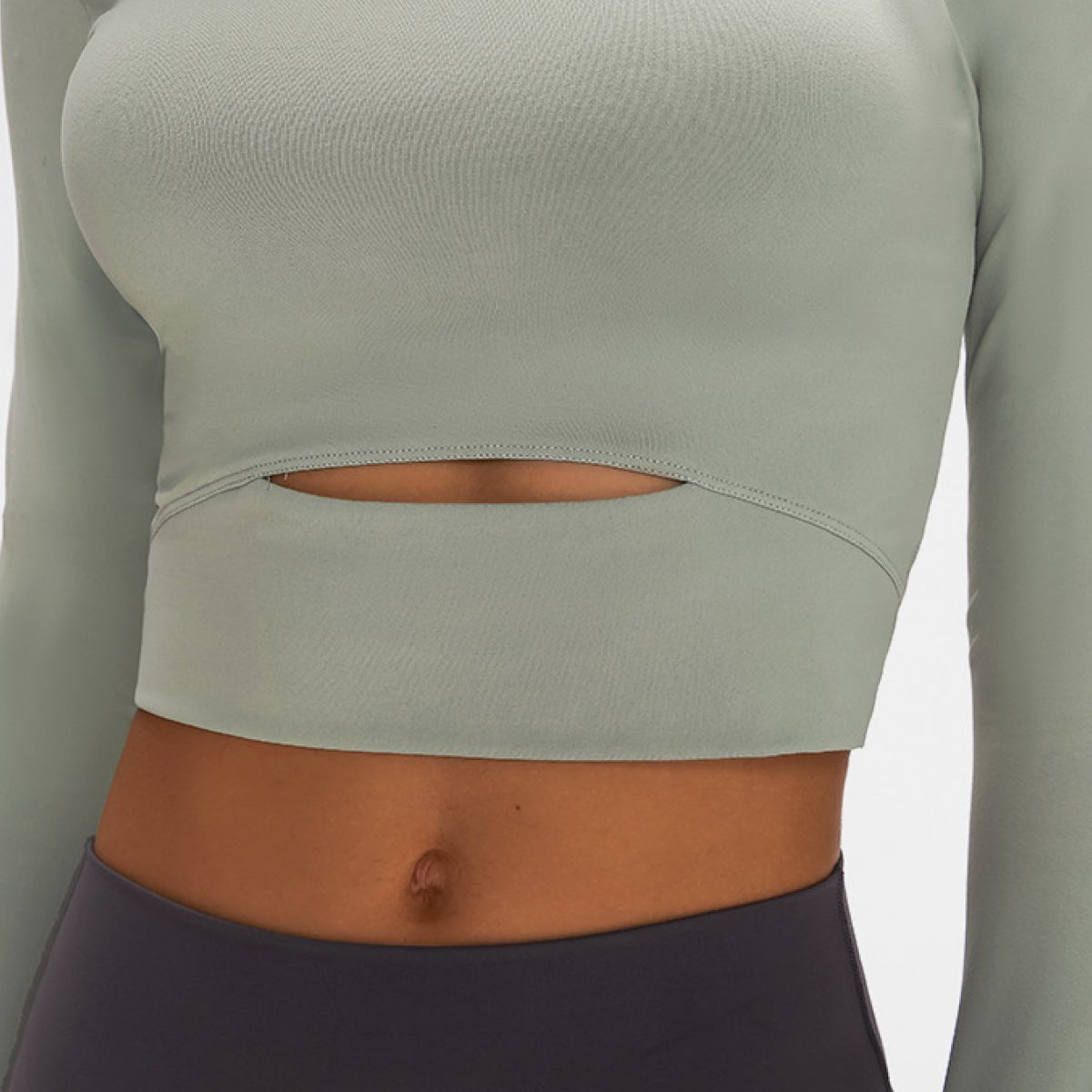 Long Sleeve Cropped Top With Sports Strap - Active Tops - Green - Bella Bourget