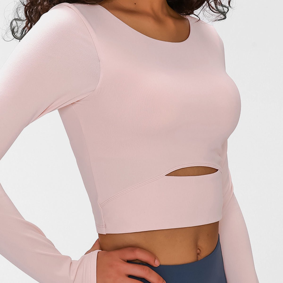 Long Sleeve Cropped Top With Sports Strap - Active Tops - Pink - Bella Bourget