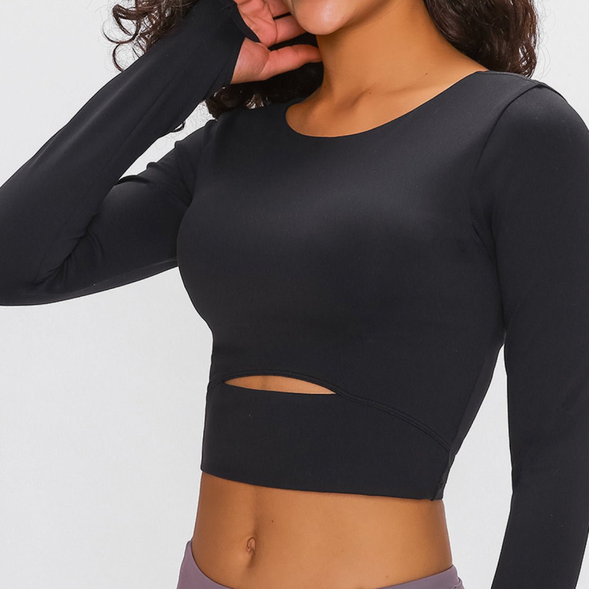 Long Sleeve Cropped Top With Sports Strap - Active Tops - Black - Bella Bourget