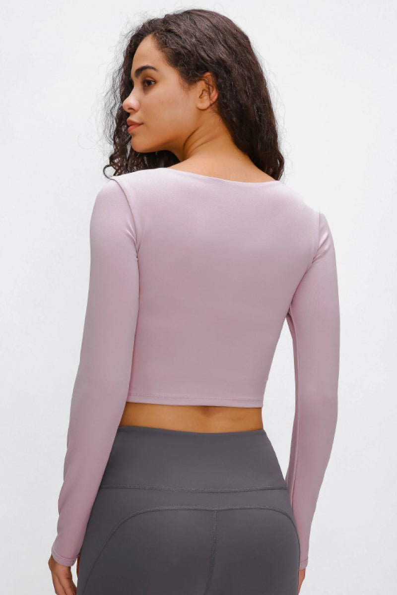 Long Sleeve Cropped Top With Sports Strap - Active Tops - Lilac - Bella Bourget