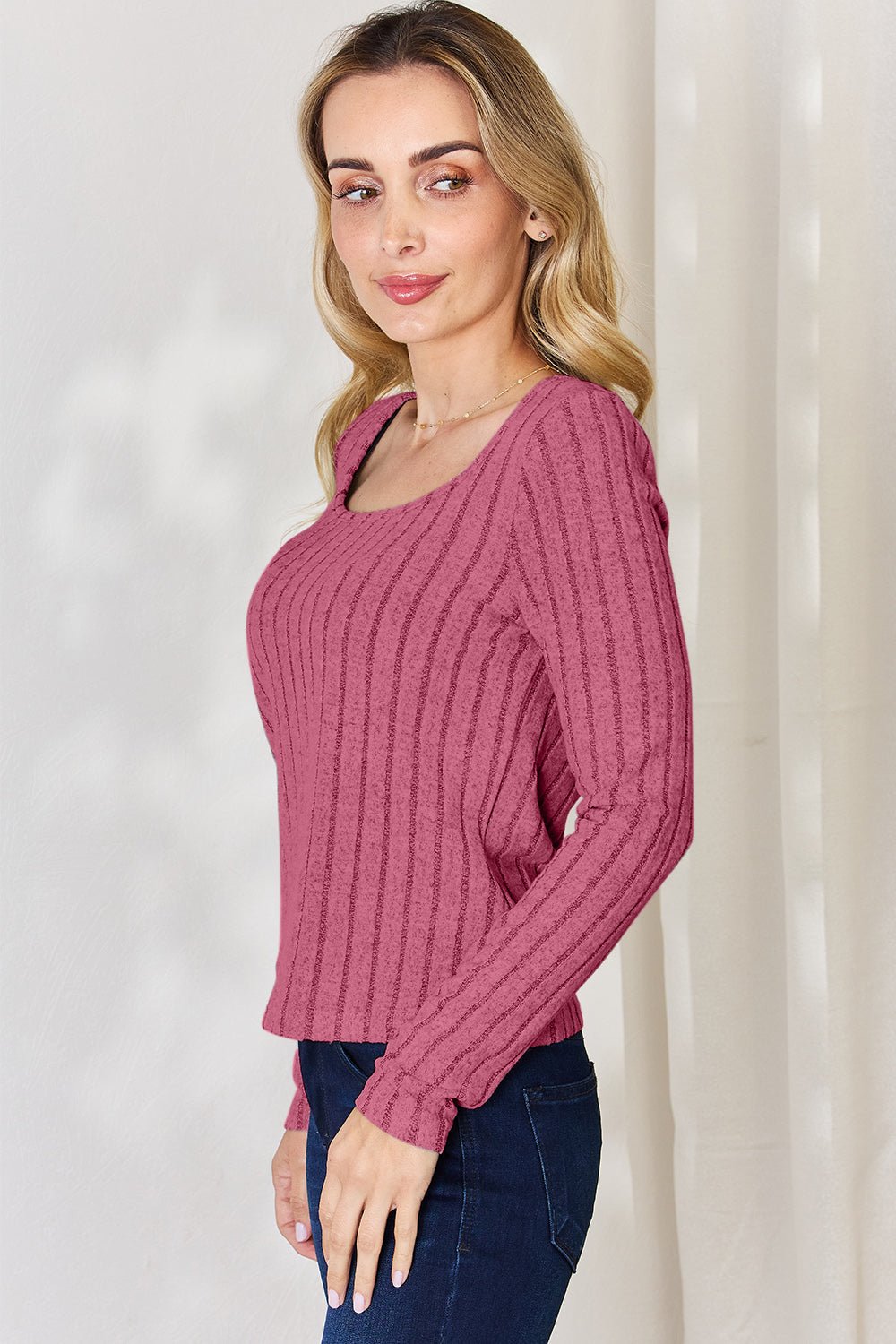 Long Sleeve Ribbed T - Shirt - Shirt - Hot Pink - Bella Bourget