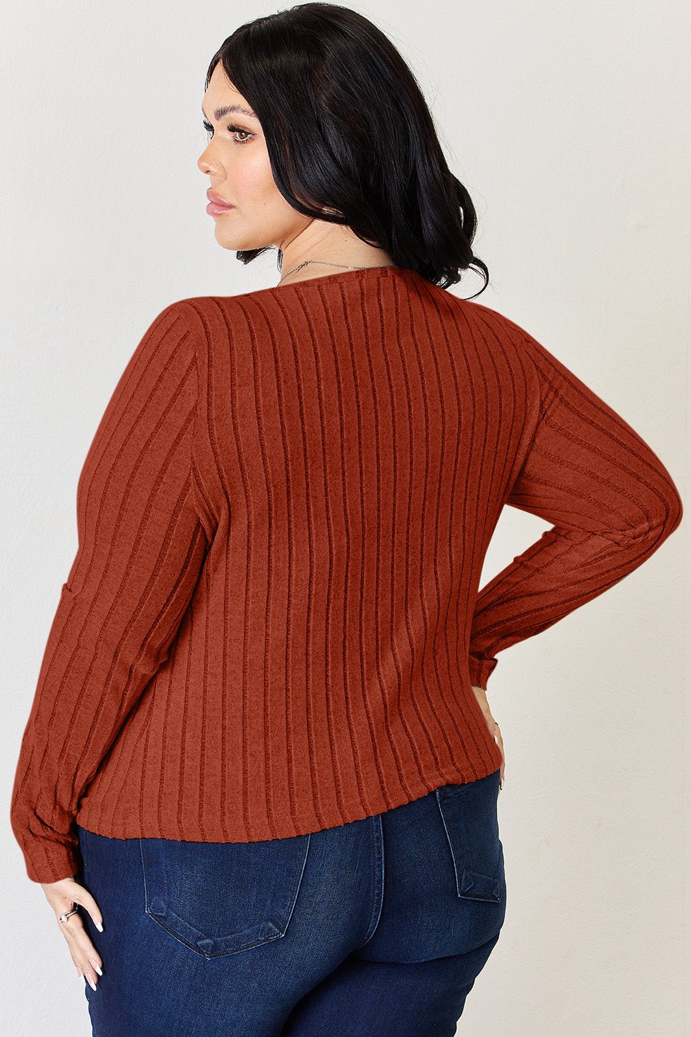 Long Sleeve Ribbed T - Shirt - Shirt - Brick Red - Bella Bourget