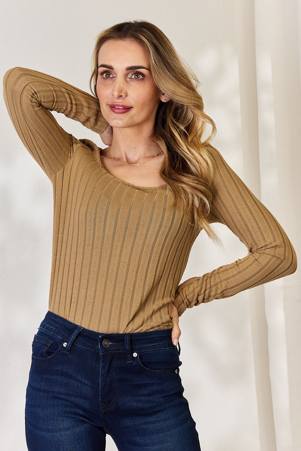 Long Sleeve Ribbed T - Shirt - Shirt - Tan - Bella Bourget