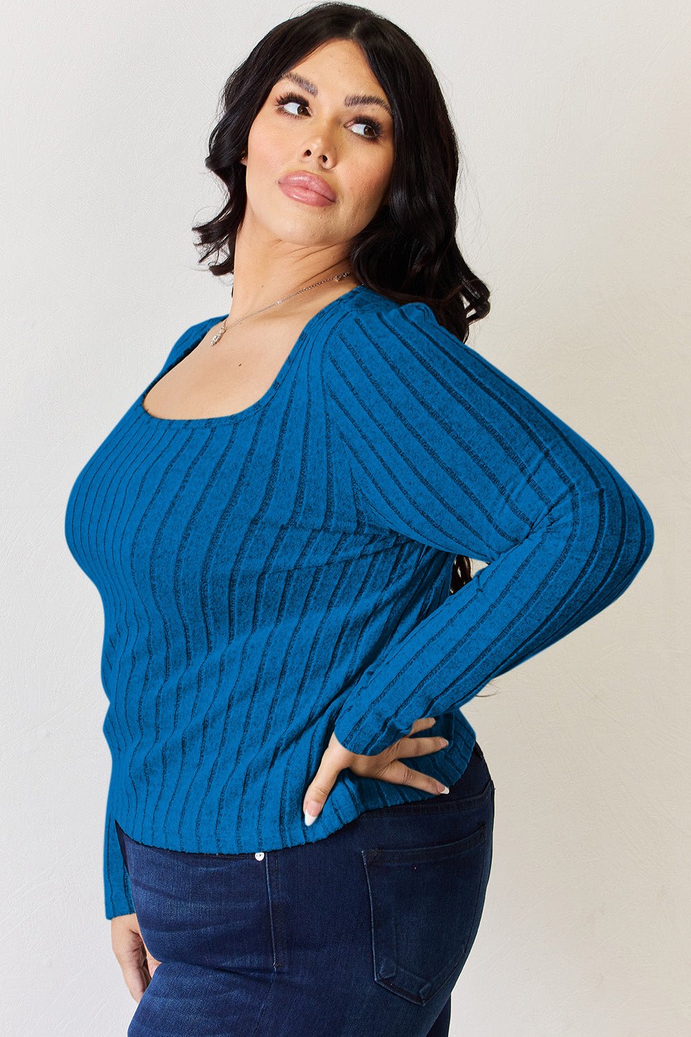 Long Sleeve Ribbed T - Shirt - Shirt - Sky Blue - Bella Bourget