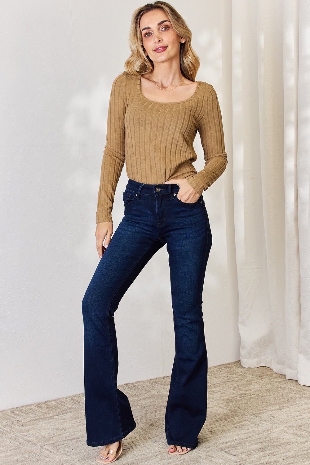 Long Sleeve Ribbed T - Shirt - Shirt - Tan - Bella Bourget