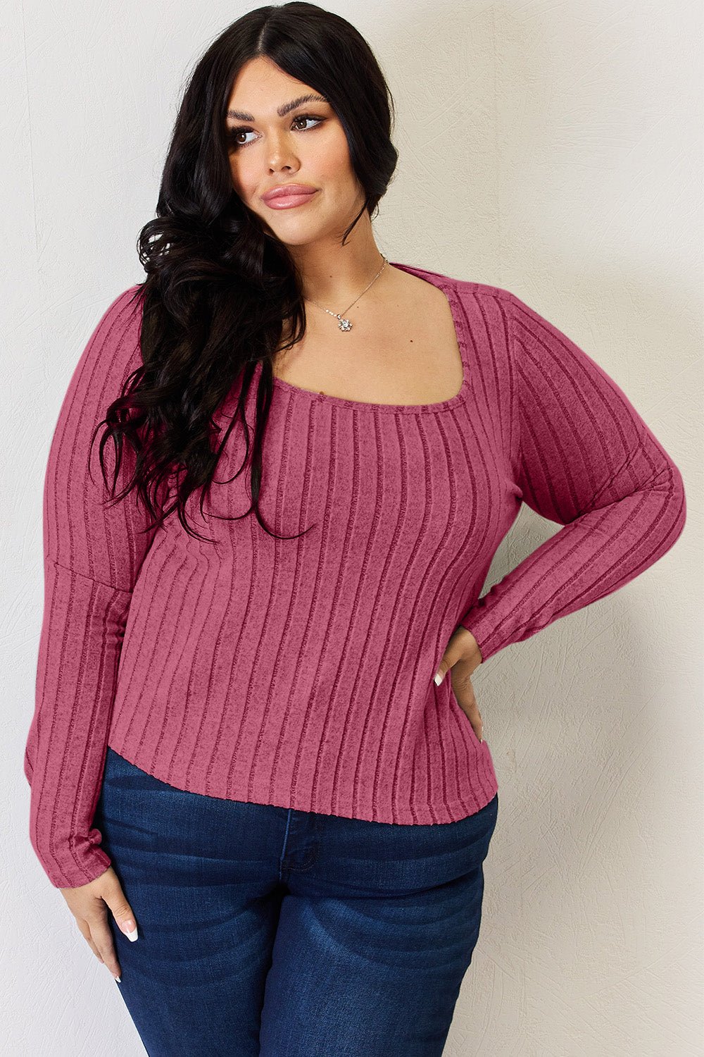 Long Sleeve Ribbed T - Shirt - Shirt - Hot Pink - Bella Bourget