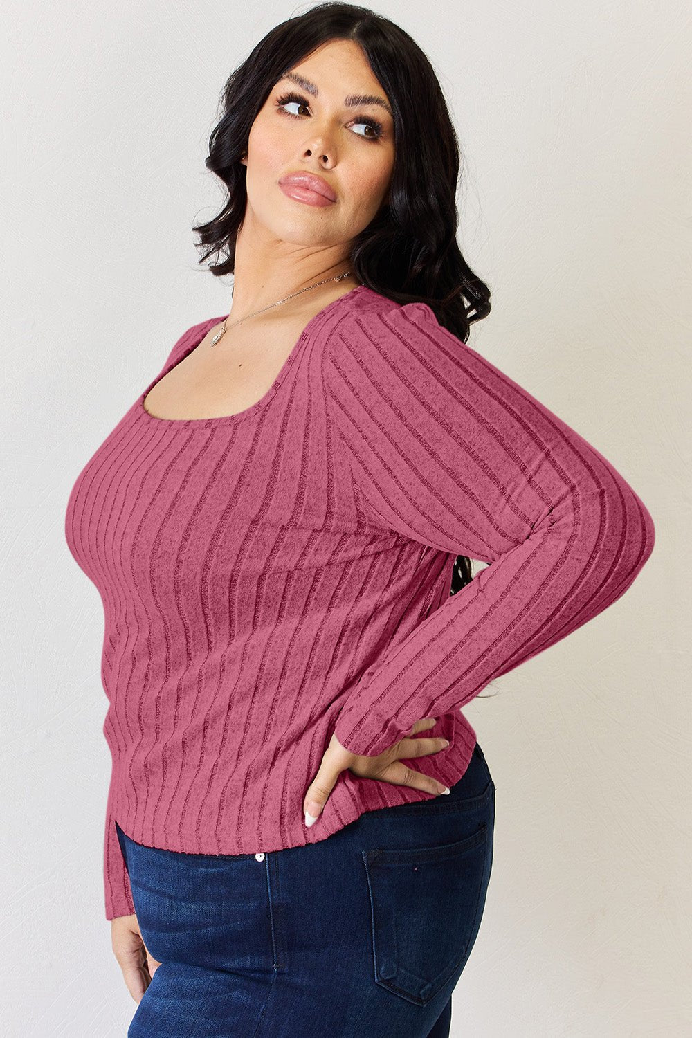 Long Sleeve Ribbed T - Shirt - Shirt - Hot Pink - Bella Bourget