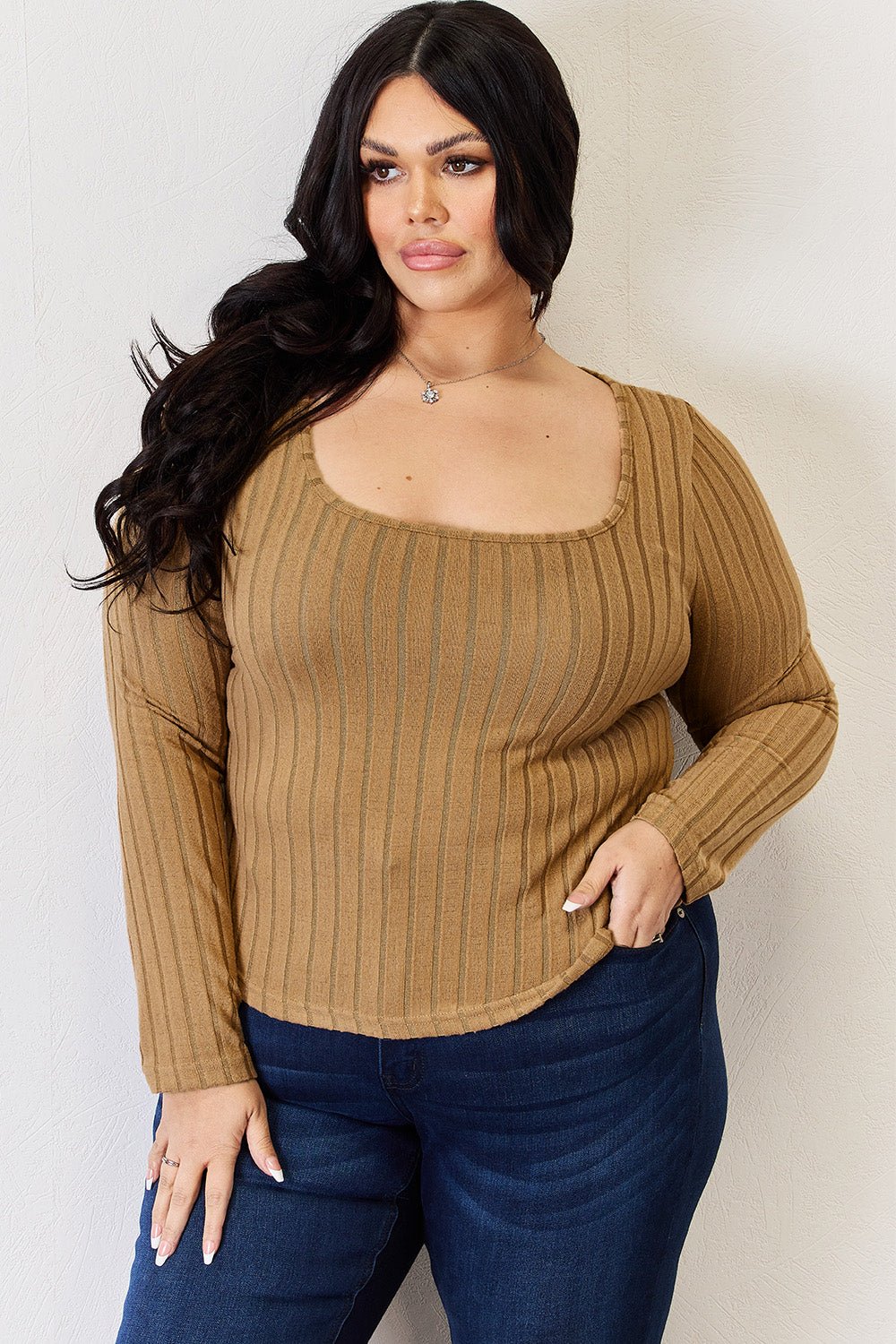 Long Sleeve Ribbed T - Shirt - Shirt - Tan - Bella Bourget