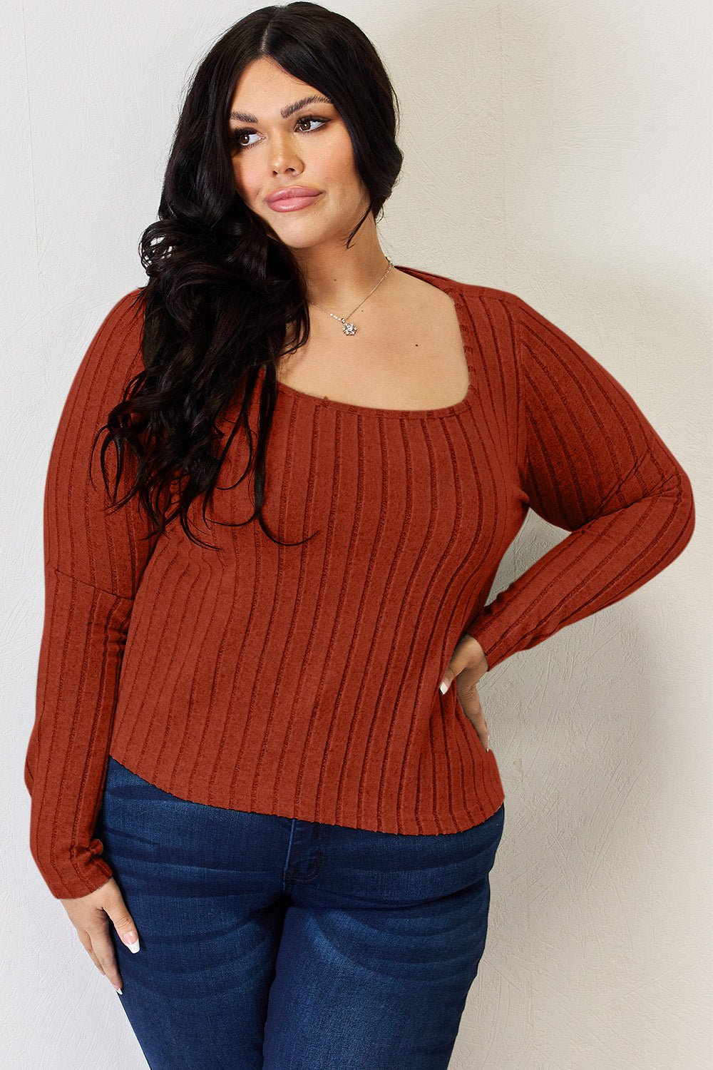 Long Sleeve Ribbed T - Shirt - Shirt - Brick Red - Bella Bourget