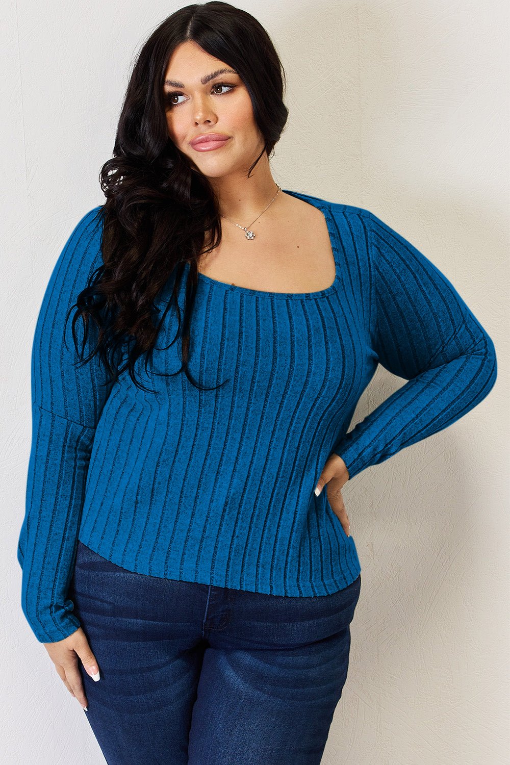 Long Sleeve Ribbed T - Shirt - Shirt - Sky Blue - Bella Bourget