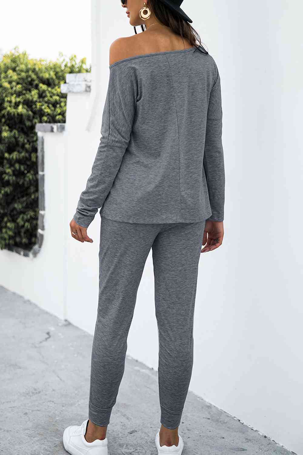 Long Sleeve T - Shirt and Pants Set - Loungewear Set - Charcoal - Bella Bourget