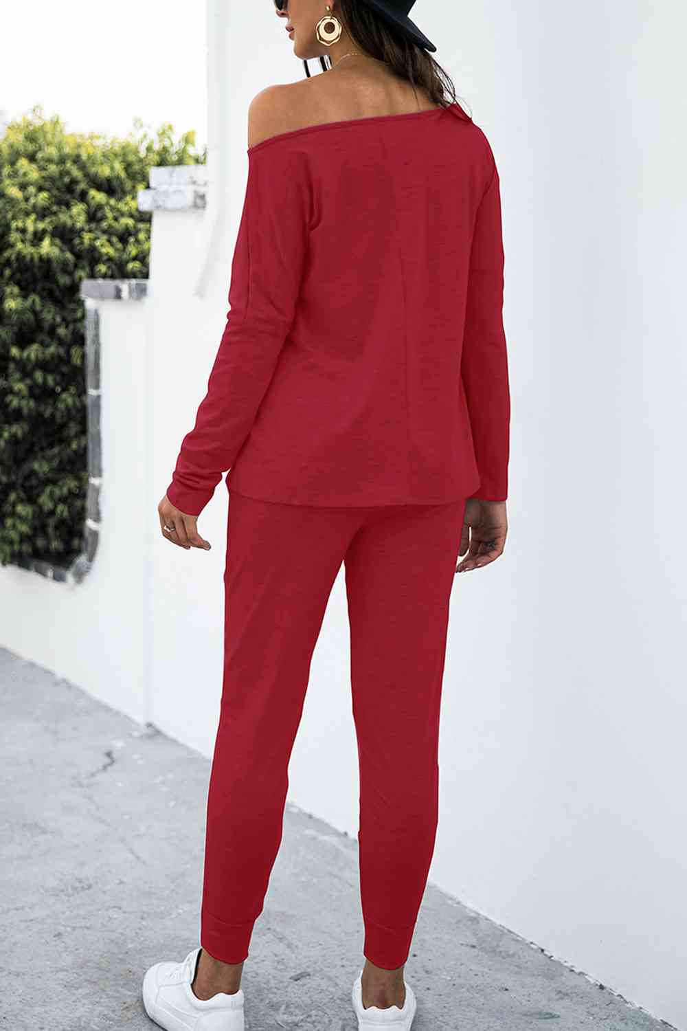 Long Sleeve T - Shirt and Pants Set - Loungewear Set - Brick Red - Bella Bourget