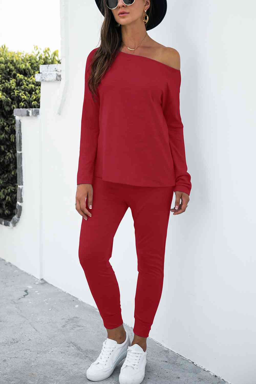 Long Sleeve T - Shirt and Pants Set - Loungewear Set - Brick Red - Bella Bourget