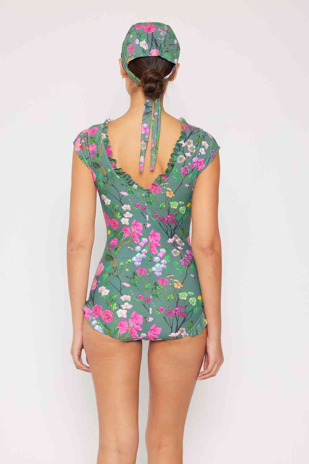 Marina West Swim Bring Me Flowers V - Neck One Piece Swimsuit In Sage - Full Size One - Piece Swimsuit - Sage - Bella Bourget