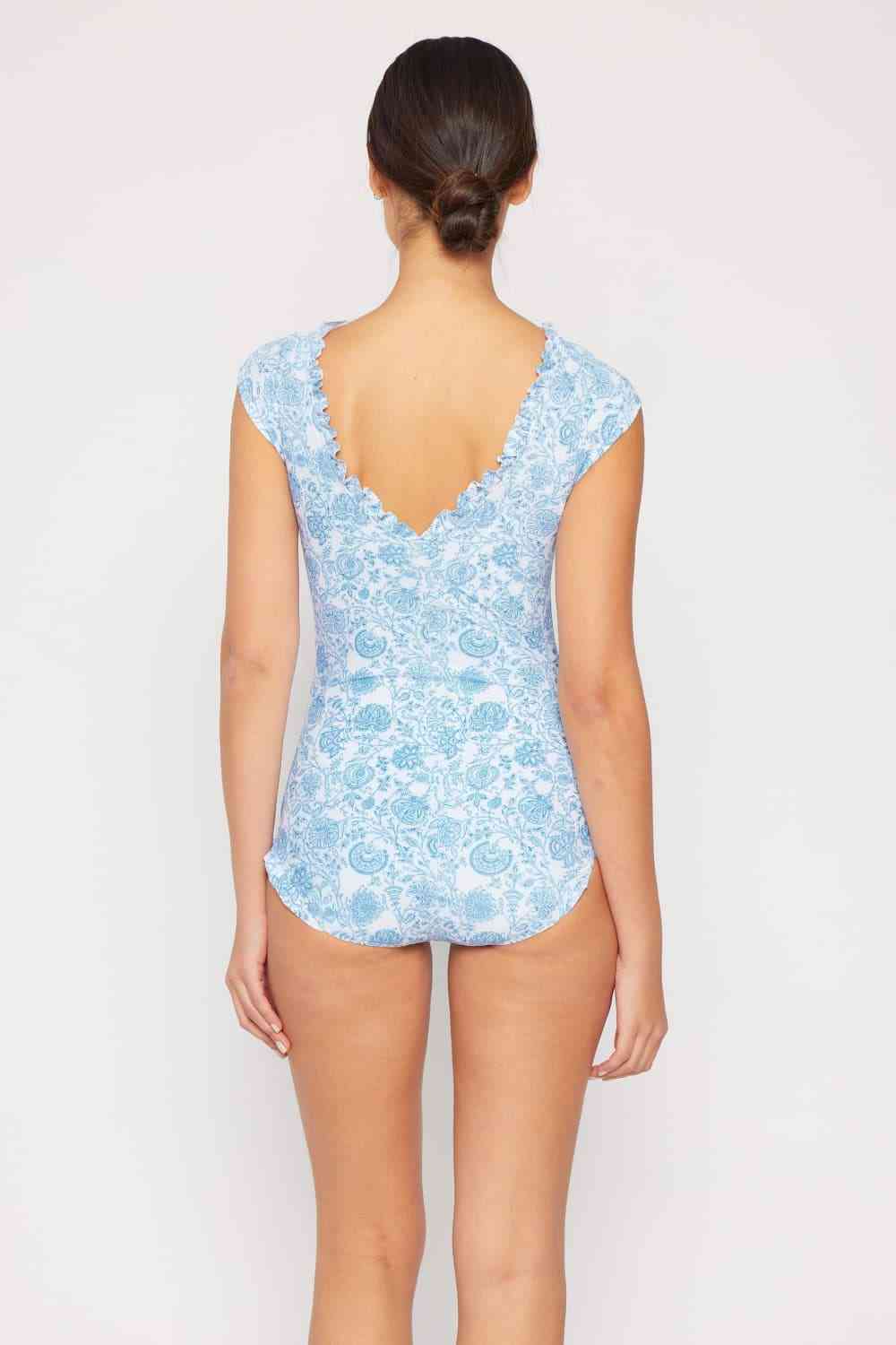 Marina West Swim Bring Me Flowers V - Neck One Piece Swimsuit In Thistle Blue - One - Piece Swimsuit - Thistle Blue - Bella Bourget