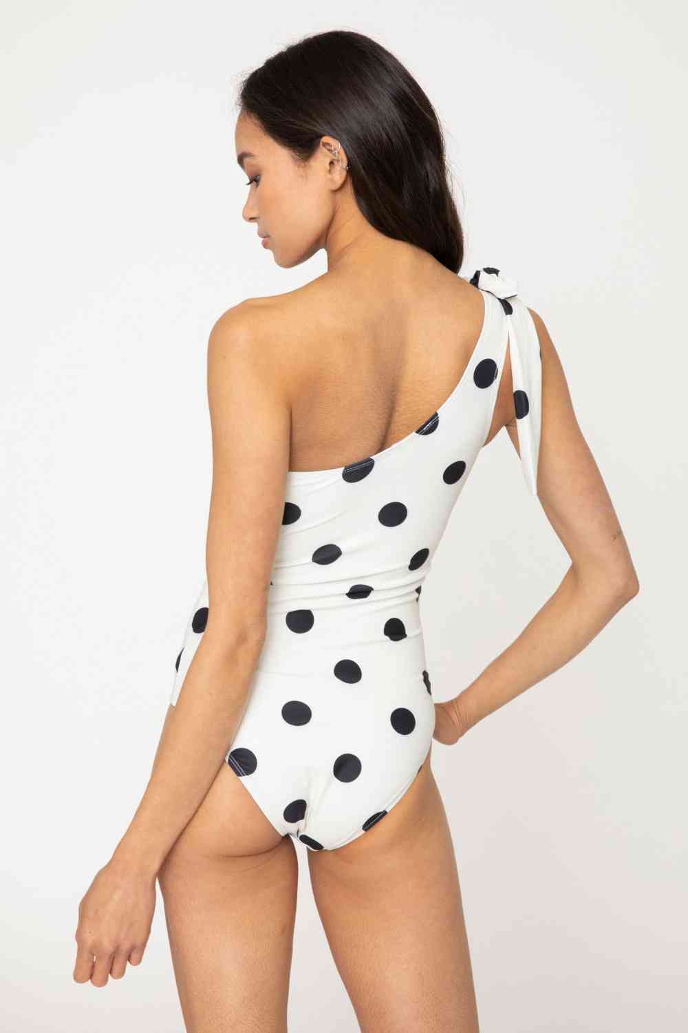 Marina West Swim Deep End One - Shoulder One - Piece Swimsuit - Full Size One - Piece Swimsuit - Cream Black Dot - Bella Bourget